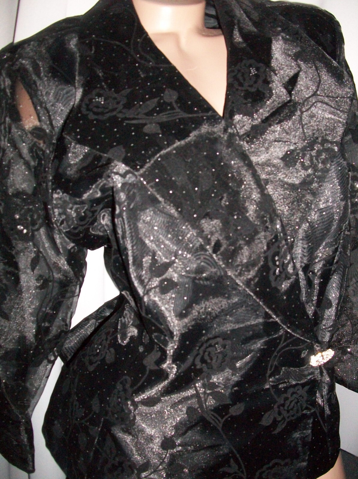Vtg Black R&M Richards Satin Lined Organza Dress Coat Jacket XL