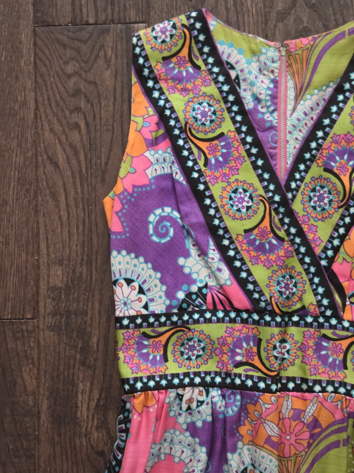 Vintage 70s Psychedelic Paisley Floral Maxi Dress Pink Purple Boho Hippie S