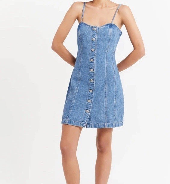 Levi’s Blue Denim Malene Dress Bustier Mini A Line Button Up Smocked XS