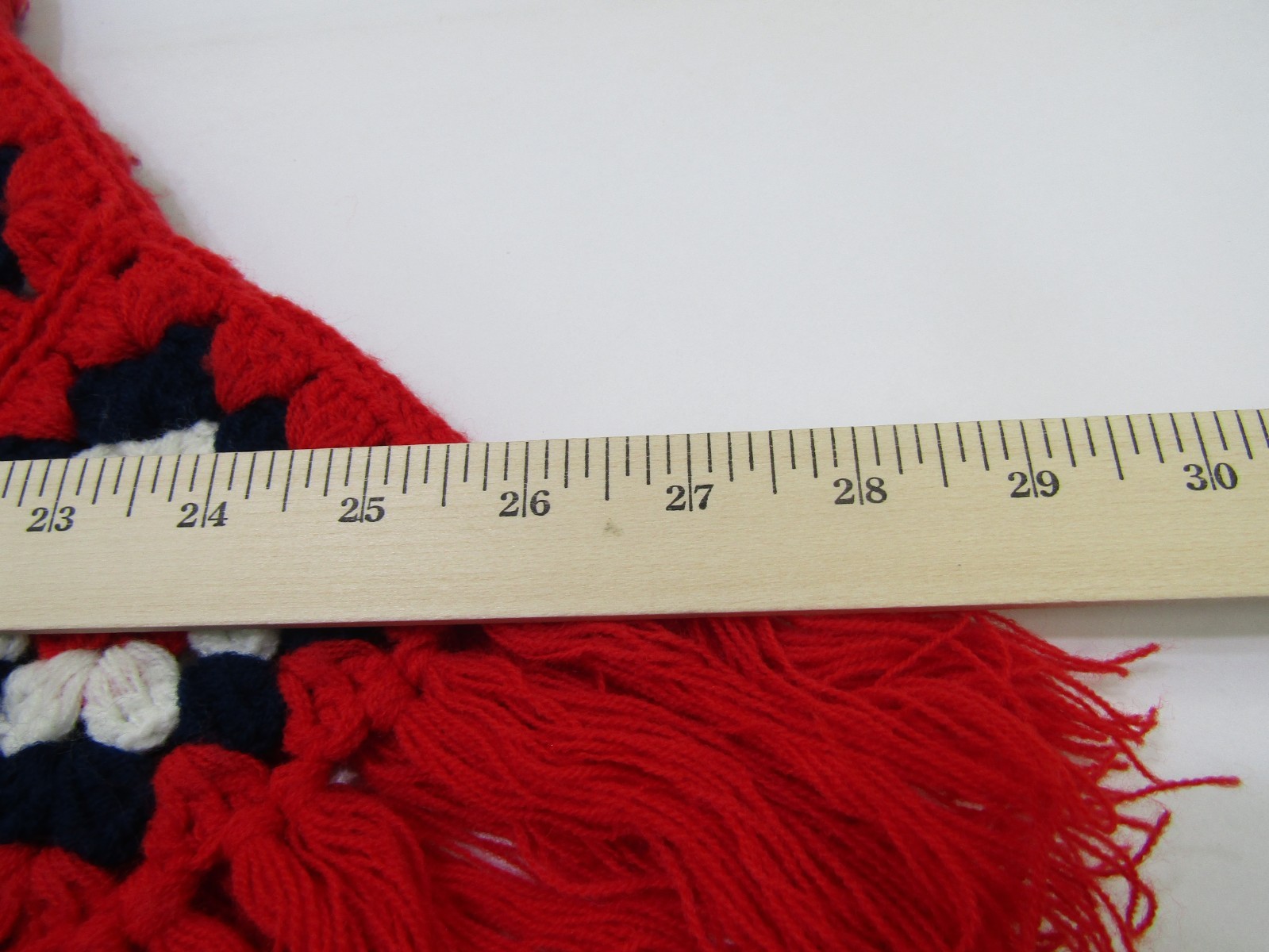 VTG Crochet Afghan Poncho Womens Small Red Fringe Fashions South Korea Grandma