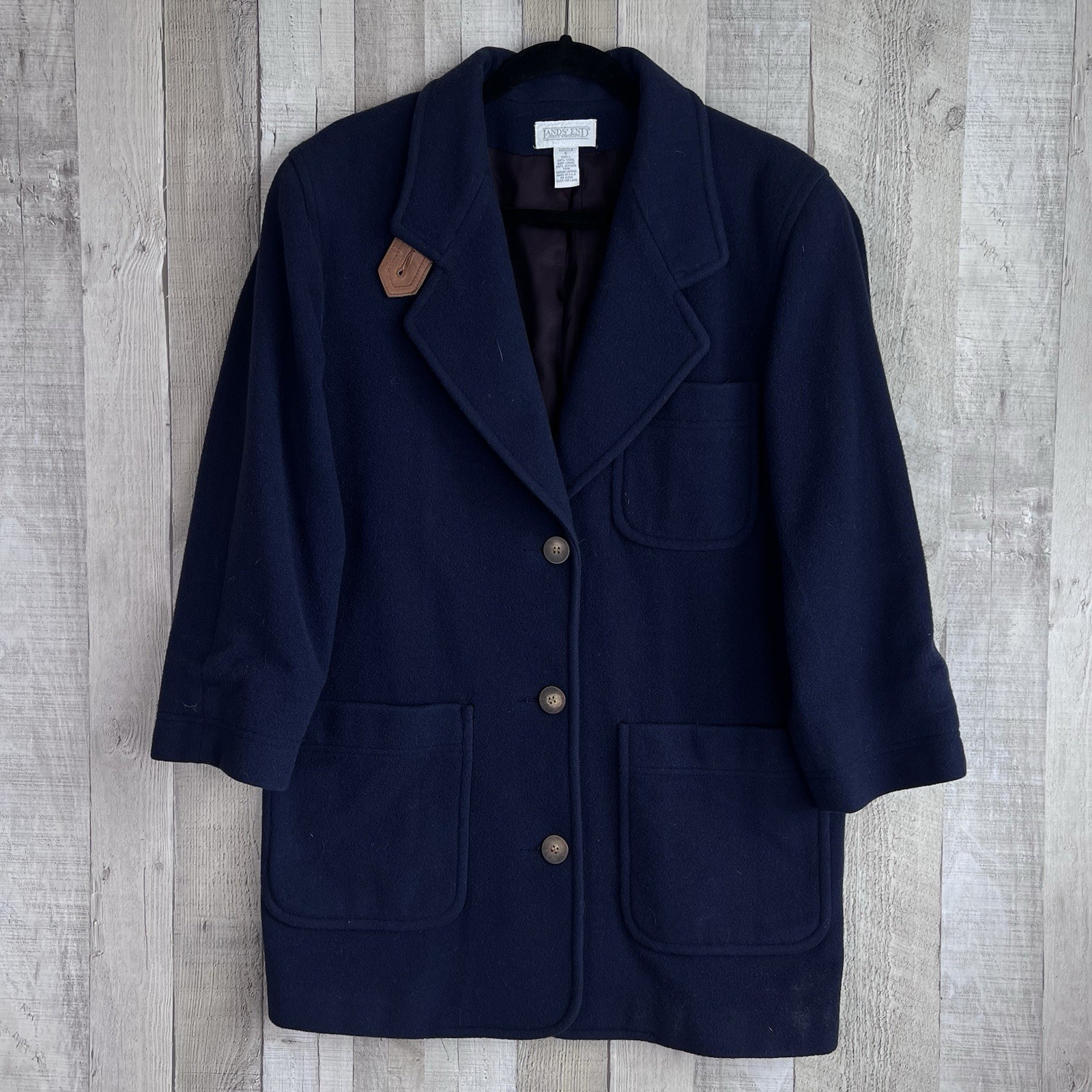 Vintage 80s Lands End Direct Merchant Wool Blazer Women Size 6 Navy Jacket USA