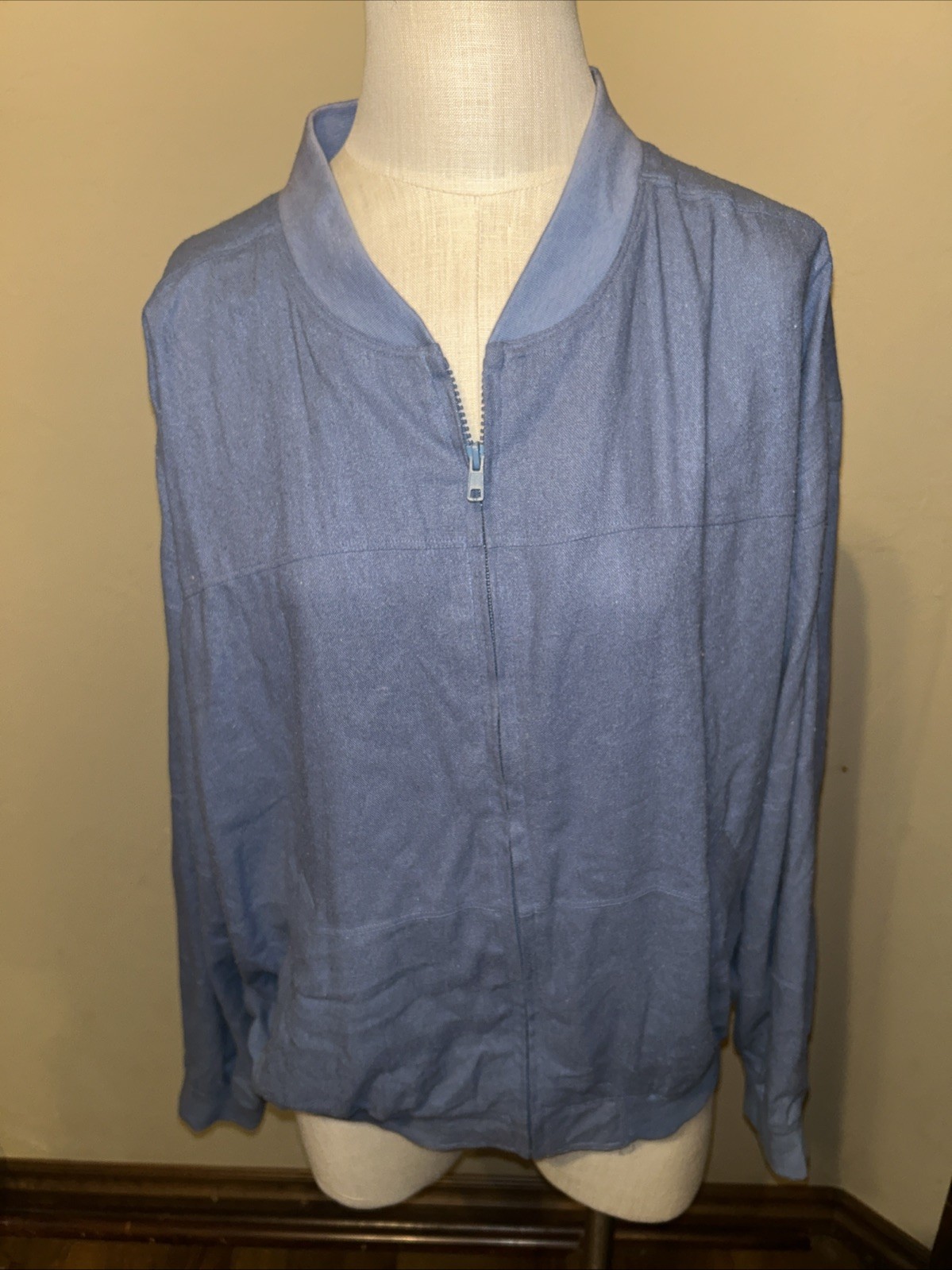 Selene Sport Blue 100% Silk 2-Piece Tracksuit Bomber Jacket Pants Set L GUC (A43