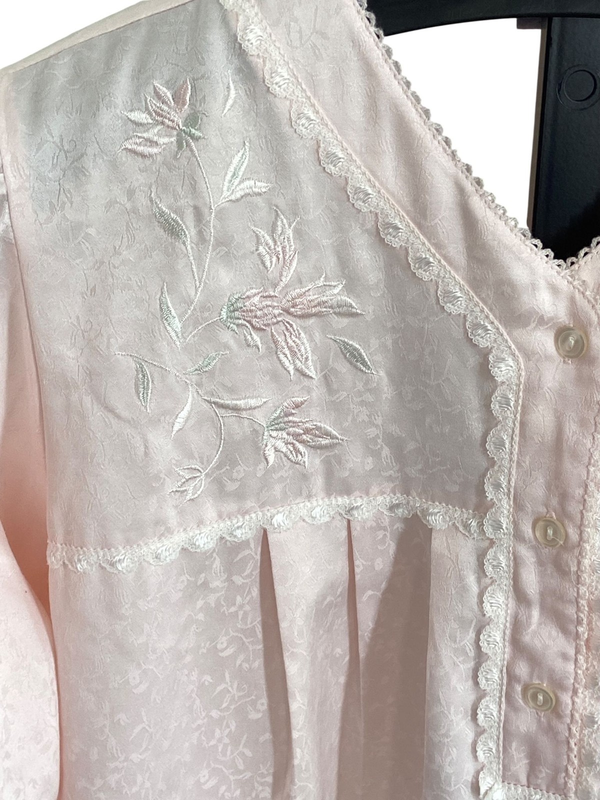 Go Softly Petites PXL Pink Embroidered Satin Nightgown Lace Yoke Pleated