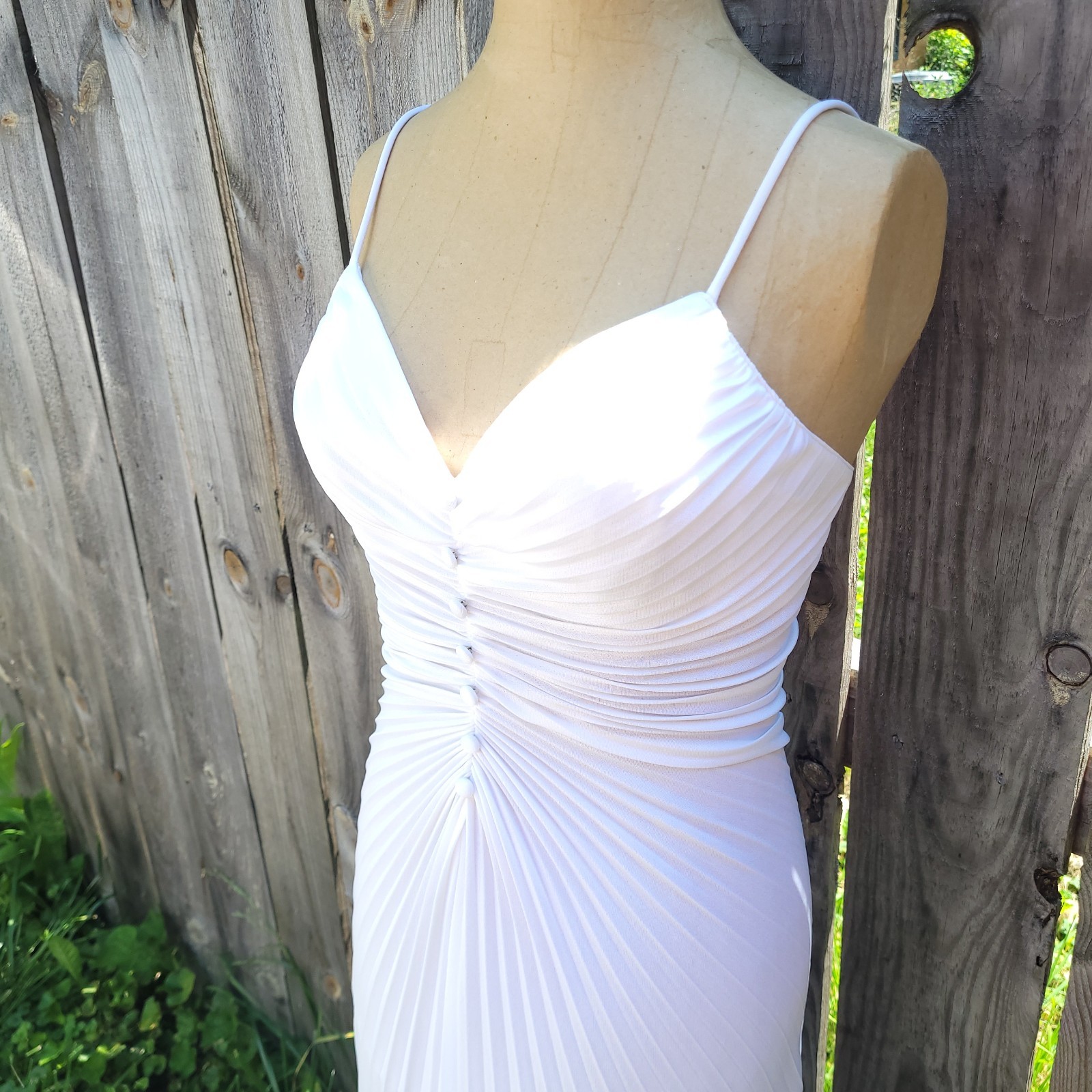 Vtg Pleated Maxi Dress New Leaf Samir S Vana White bridal Grecian angel ruched