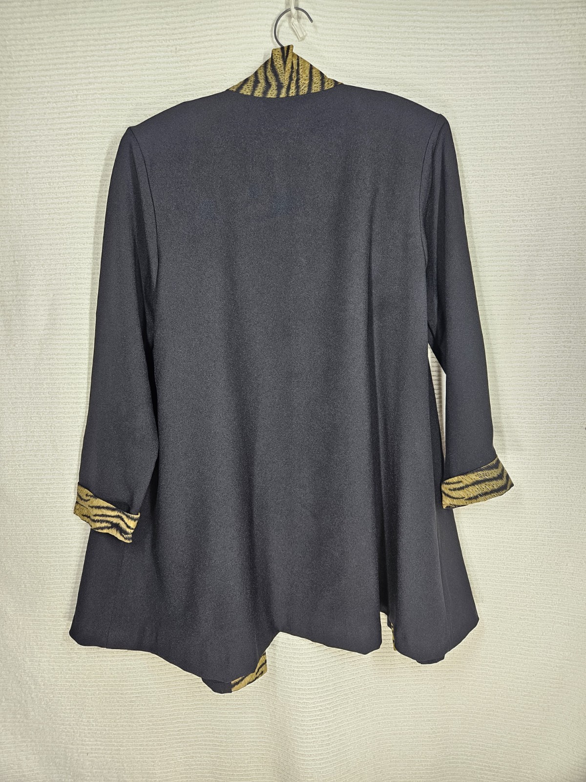 Vintage 1990s Zebra Jacket Tunic Coat Black Poly Knit 50s Style Retro Large