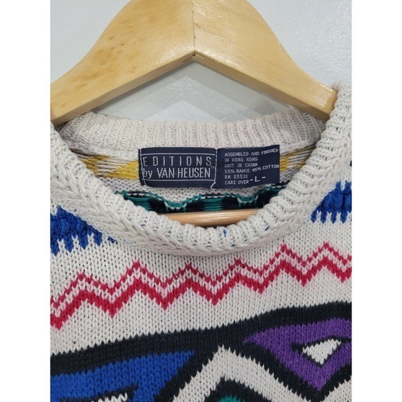 Editions by Van Heusen Vintage 90s Geometric Knit Sweater Multi Color Large