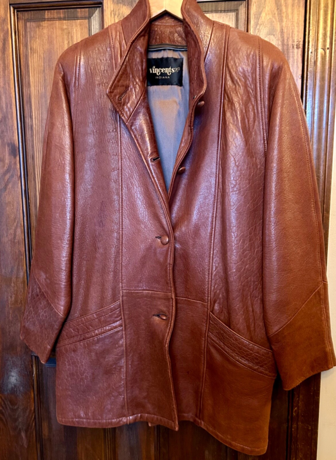 Vintage Women’s Brown Leather Slouch Car Coat Jacket SZ M 44” Vincent’s Indiana
