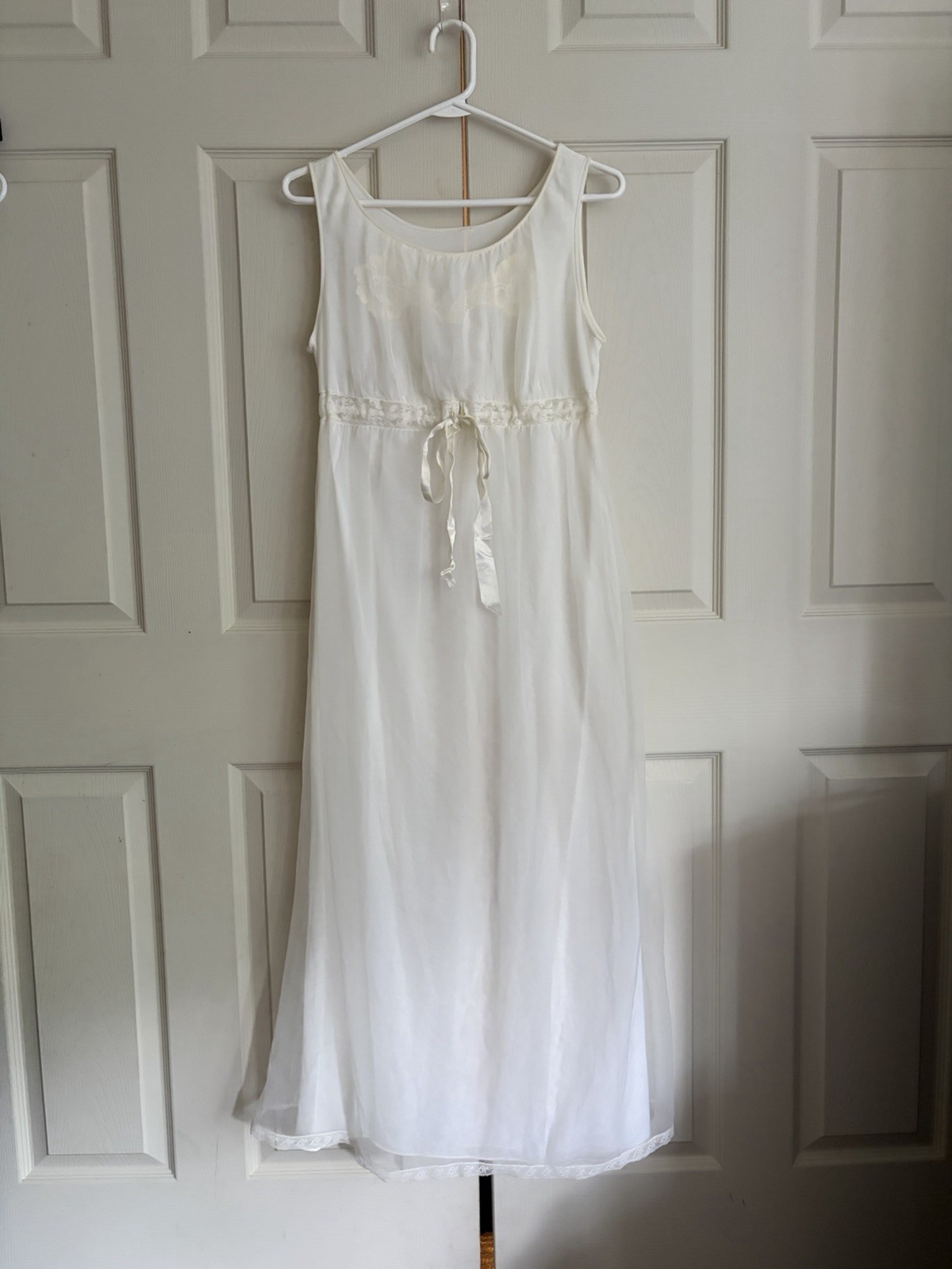 Vintage Miss Elaine Nightgown White Bridal Nylon And Lace Sleeveless