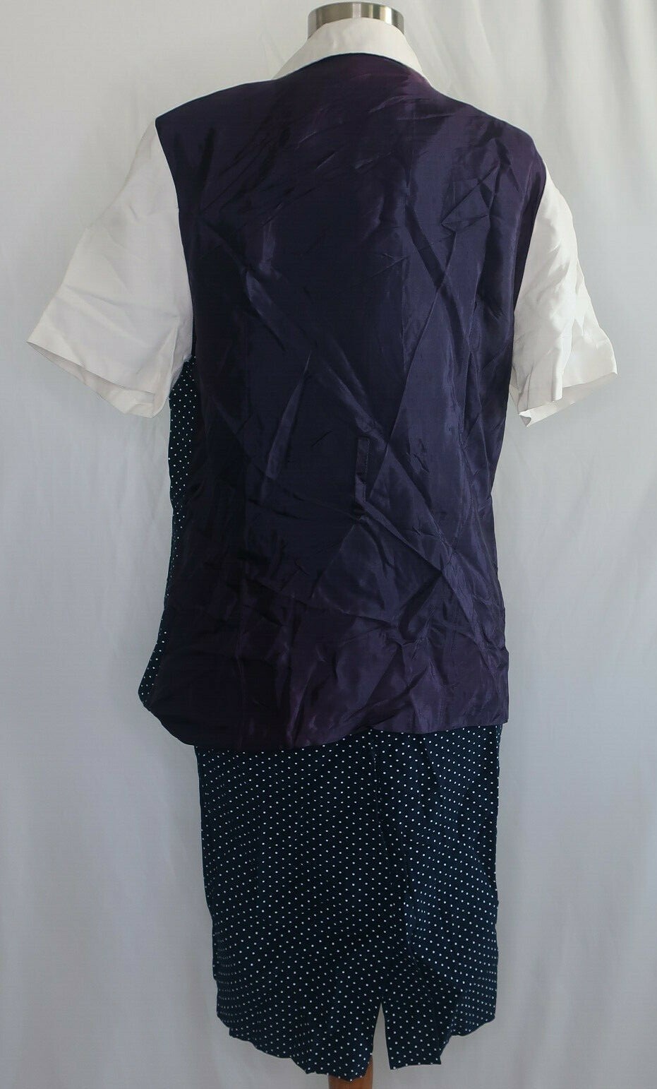 Vtg Whirlaway Frocks Blue White Polka Dots Print Pearl Skirt Suit Sz 12 USA Made