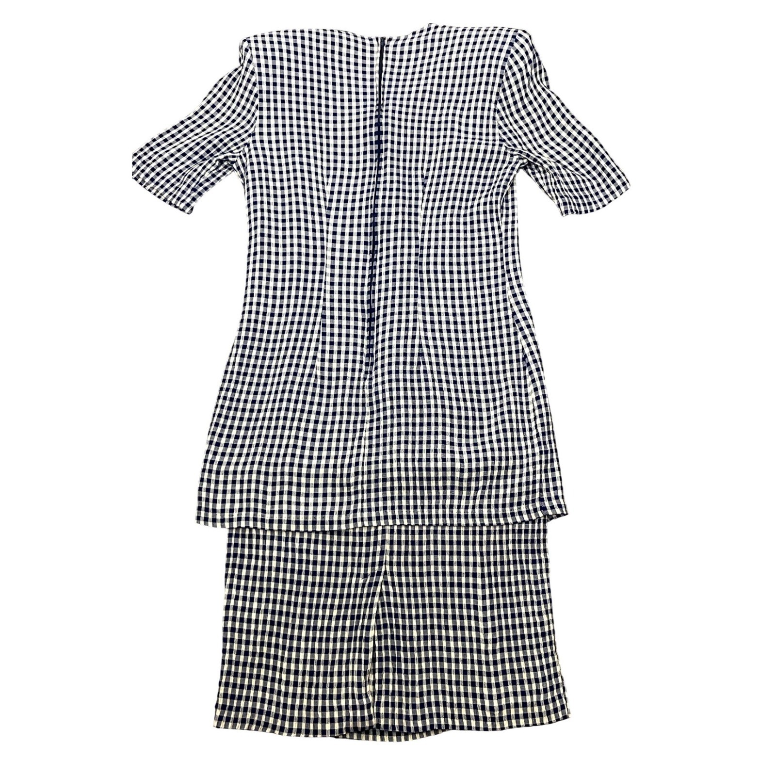Vintage Ultra Dress one Piece Set Women 8 Navy Blue Gingham Vintage Pearl Button