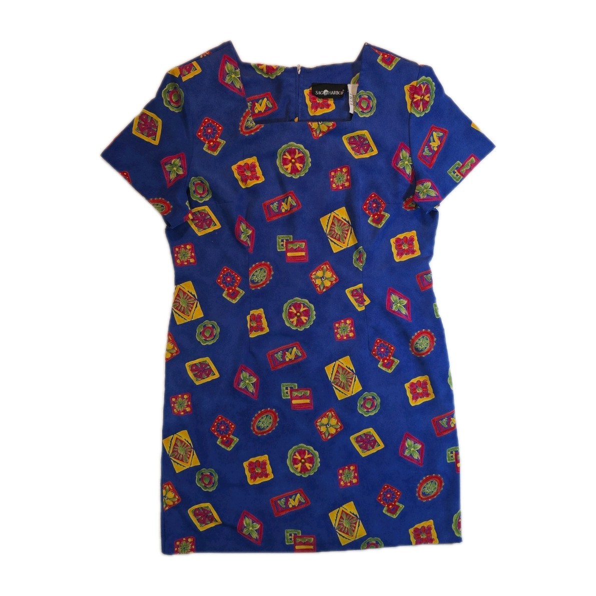 Vintage Blue & Colorful Abstract Print Sag Harbor Midi Dress – Size 18