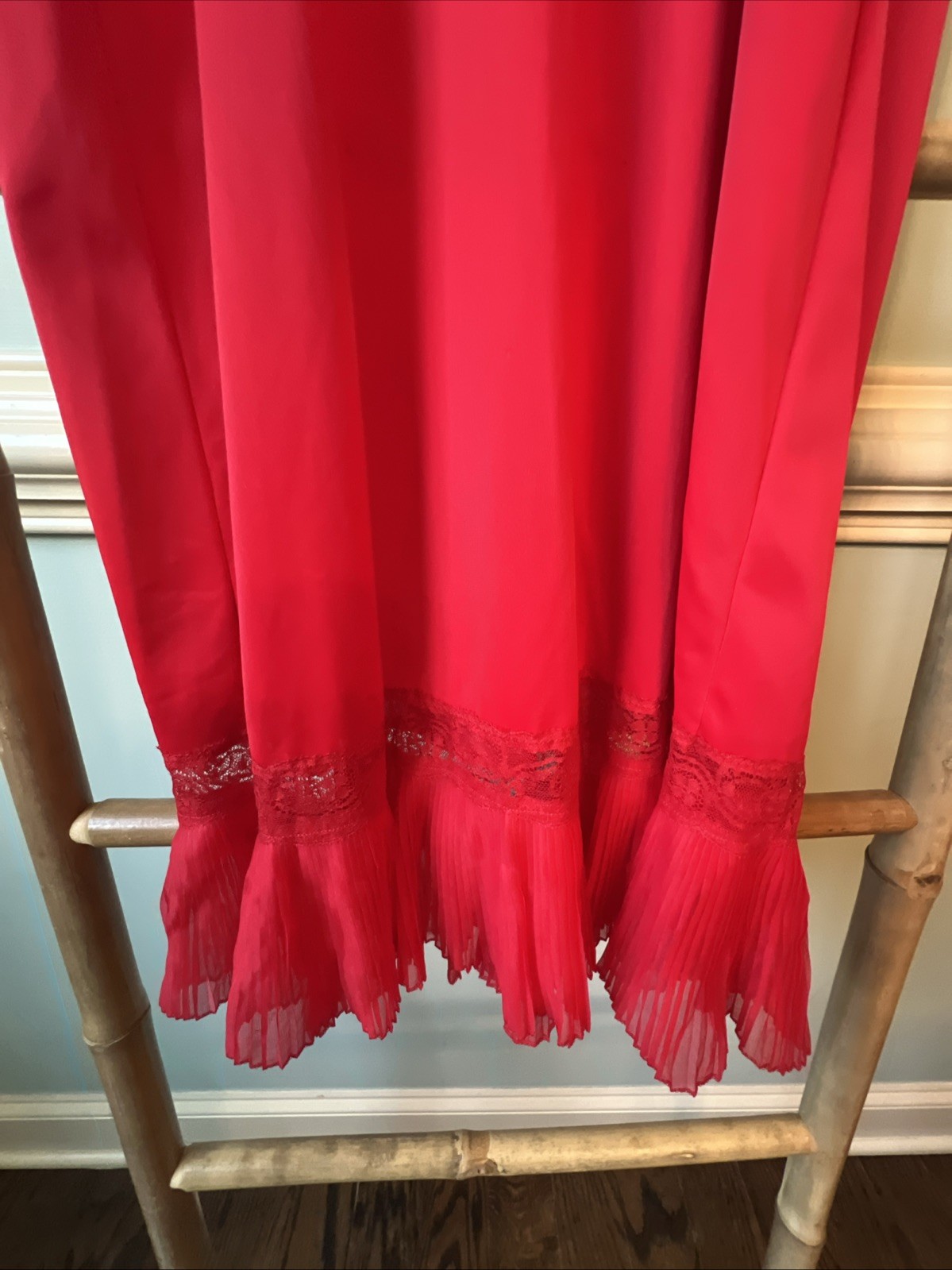 Vtg 50s Charmode Sears Ruffled Long Lace Slip Lingerie Pinup 34 T Valentine Red