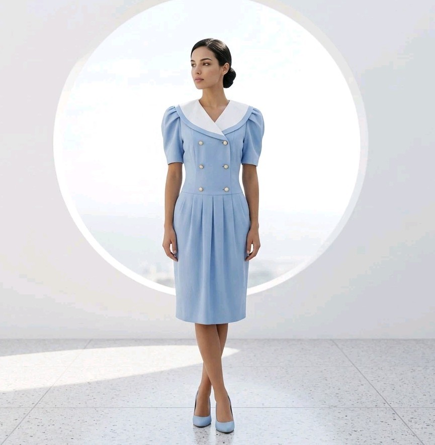 Vintage 1990s Y2K Cool Blue Sailor Dress Size 14 Nautical Retro Secretary Cruise