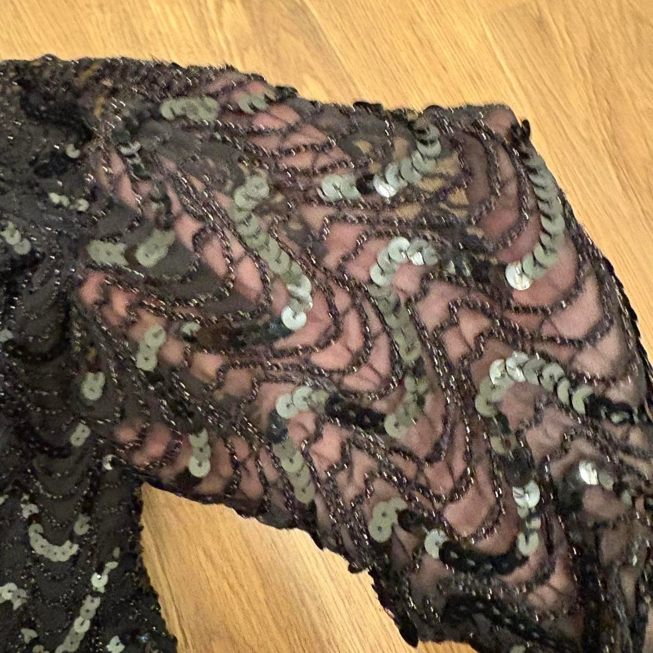 80s Vintage Black Sequin Backless Scoop Back Sheer Long Sleeve Blouse Size 10