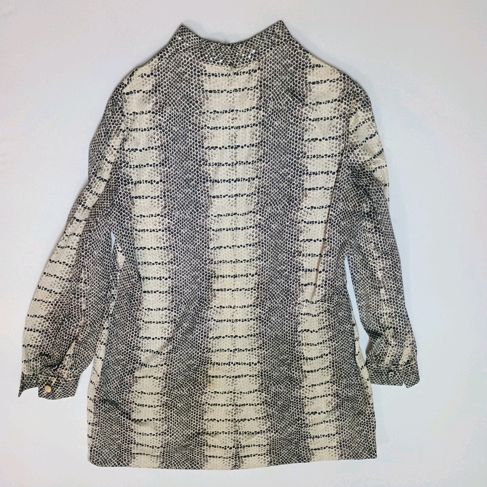 Vtg L’Aiglon Shift Mod Snake Print Rhinestone Mock Long Sleeve Dress