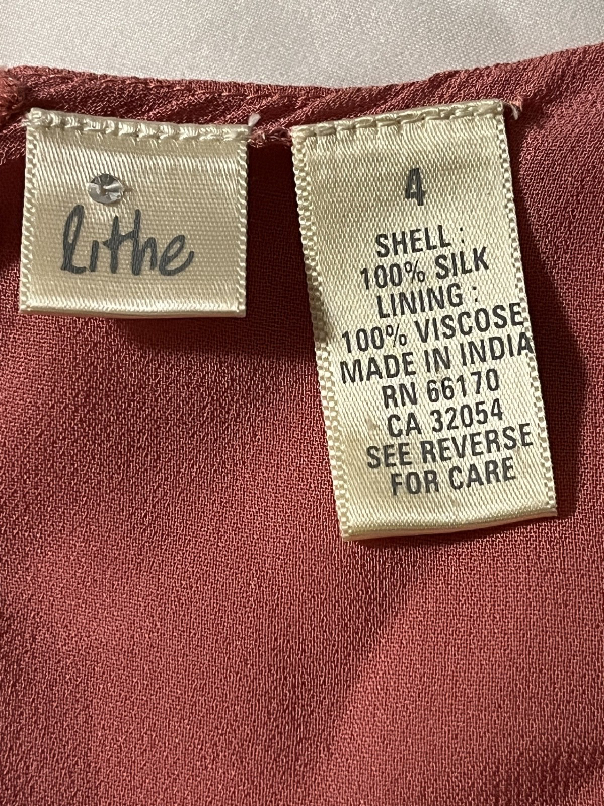 Vintage Anthropologie Lithe Dress- Size 4- Pink Ruffle- Red Velvet & Silk Lining
