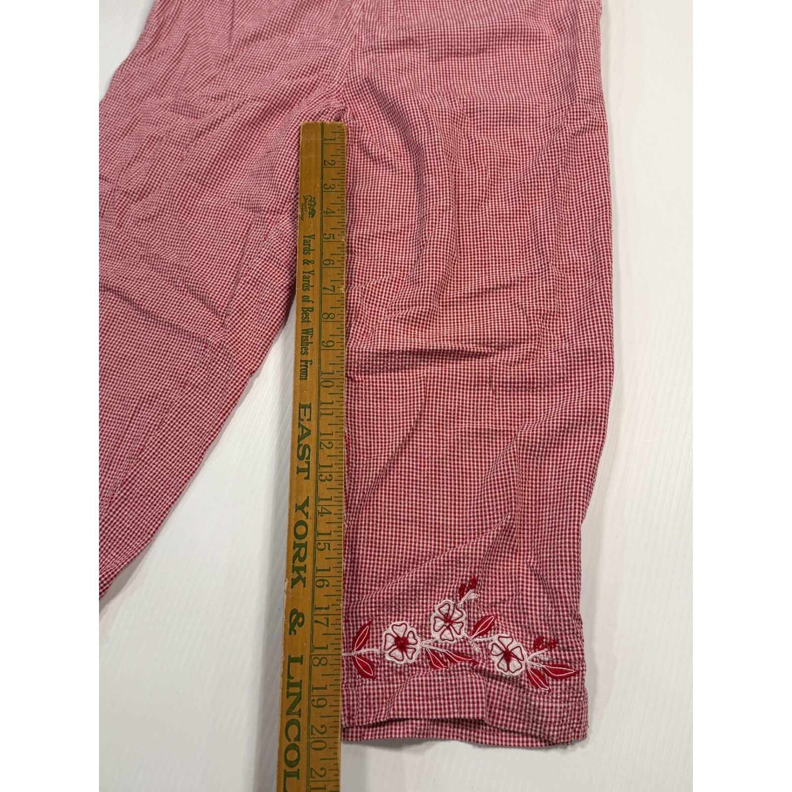 VTG Erika & Co Outfit Set Red Gingham Floral Embroidered Short Sleeve Medium