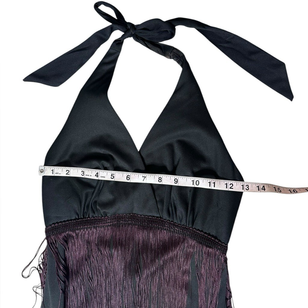 VTG 70s Jack Hartley Halter Fringe Maxi Dress Black & Plum Ombre Festival 7/8