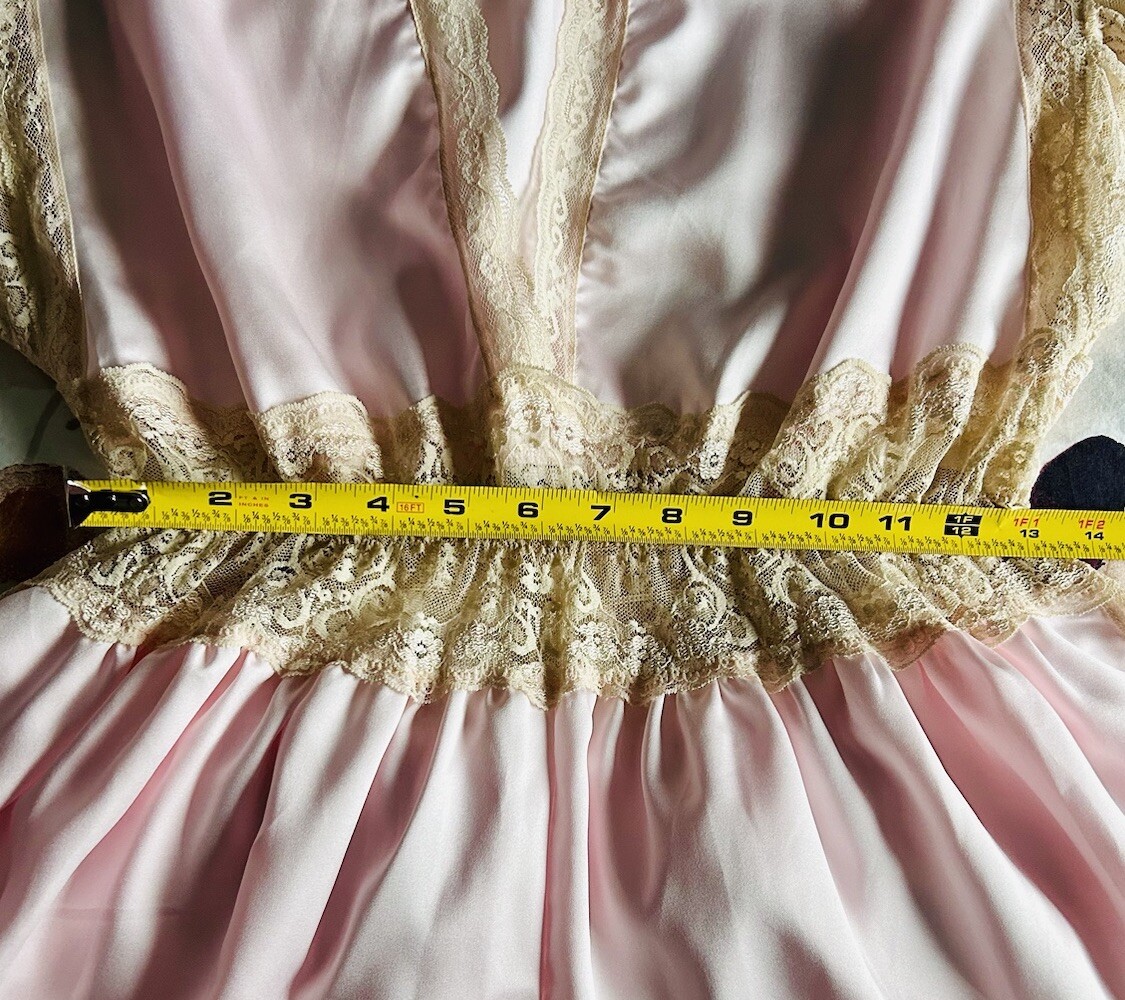 Rare Vintage Lily Of France Teddy Romper Pink Satin Lingerie With Lace Sz M EUC