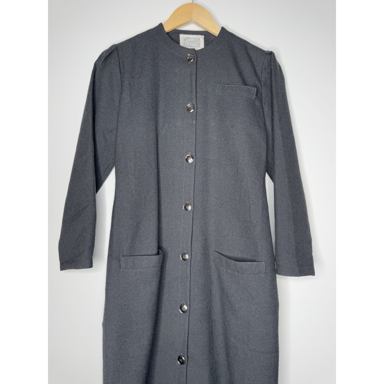 Vintage William Pearson Size 4 Wool Coat Button Jacket Long Peacoat Magnin Grey