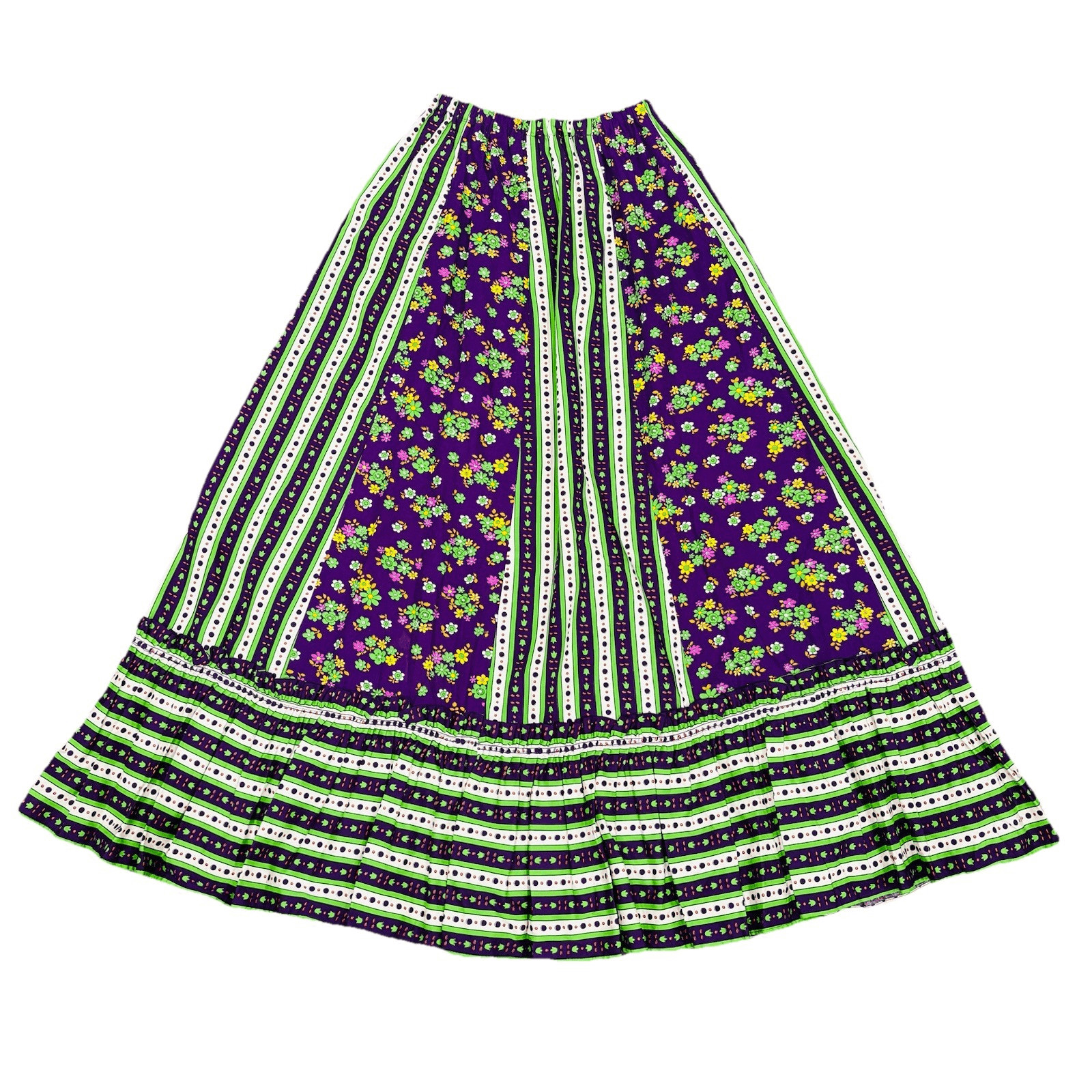Handmade Striped Ditsy Floral Skirt Hippie Boho Festival Retro Vintage 1960s 70s