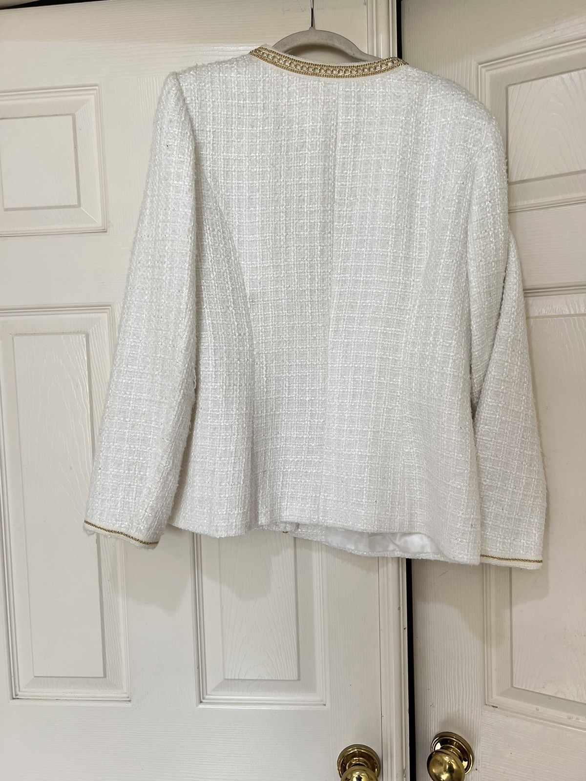 VNTG Elite Champagne White Tweed Blazer Church formal Business Old Money Sz 8