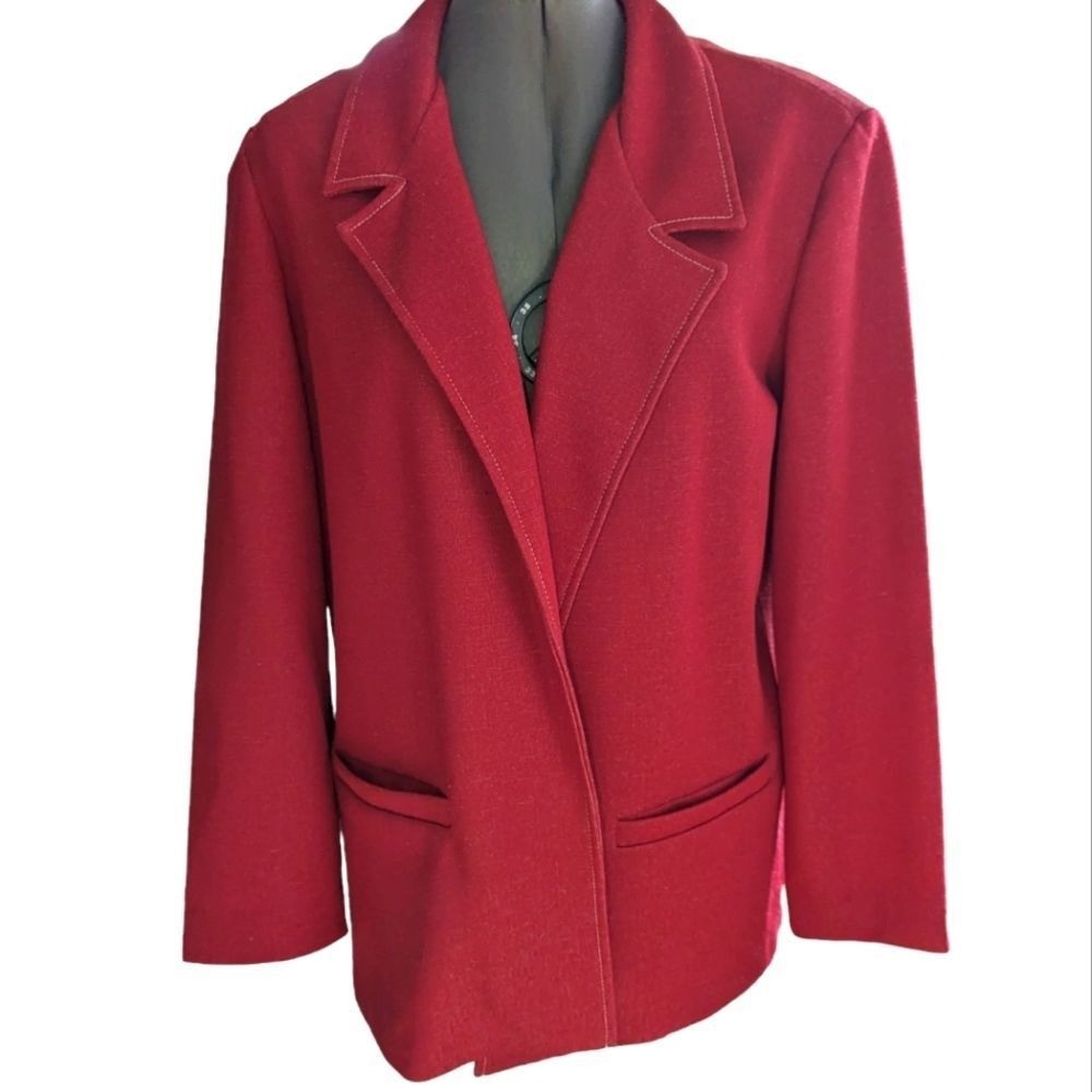 Vintage KoKo Knits of California red jacket with white stitching