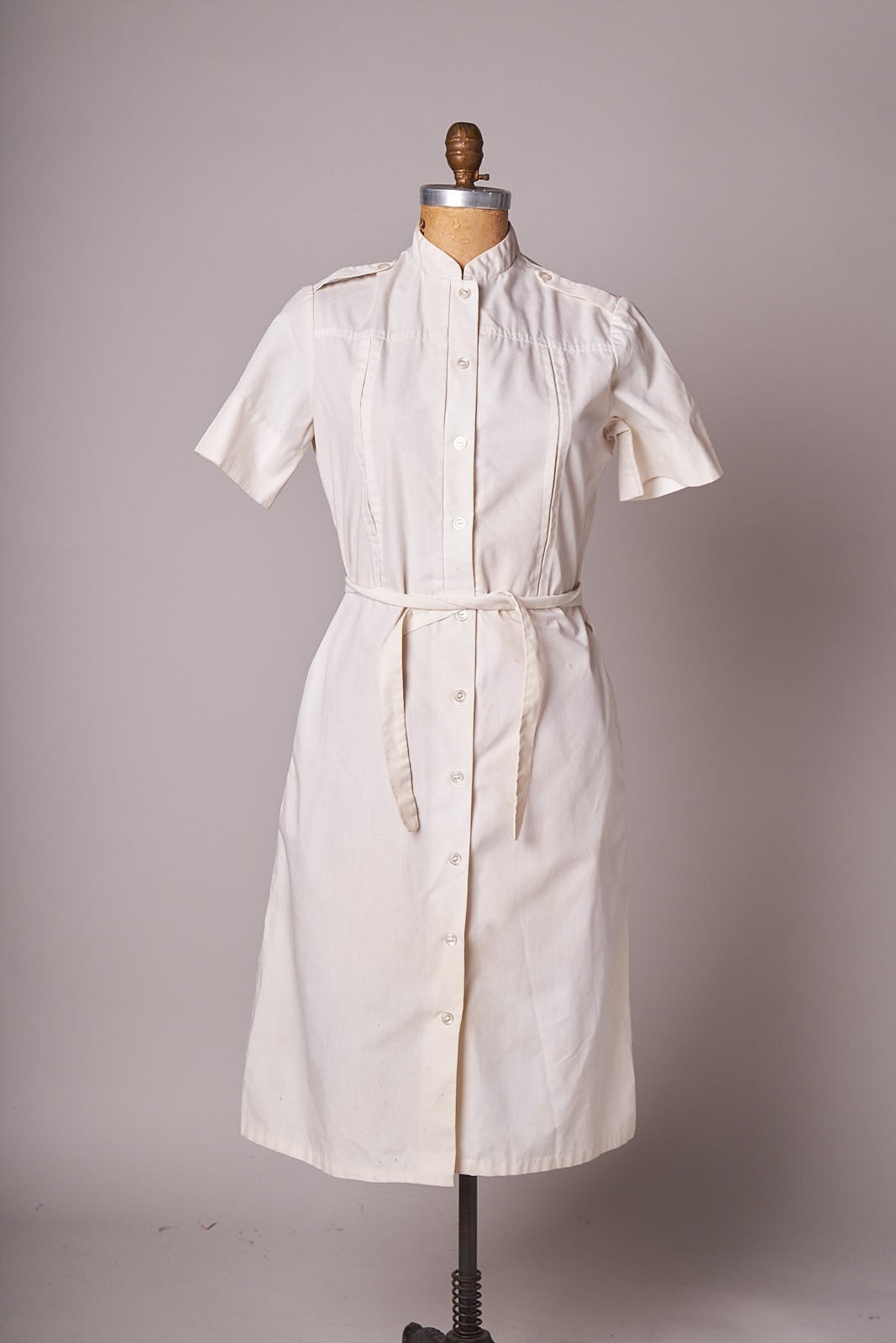 1970s White Nurse Uniform Shirt Day Dress