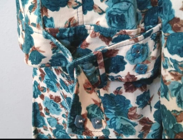 VTG Japan Women’s Large Shirt Jacket Skirt Set Blue Floral Lined Fine Corduroy
