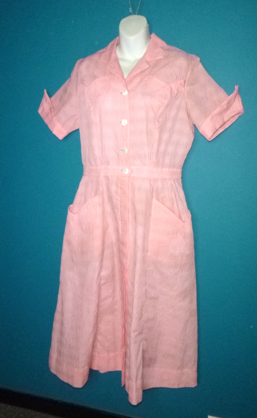 Vtg 40s 50s Robbin Dale Pink Textured Waitress Uniform Dress VOLUP Sz XL/XXL