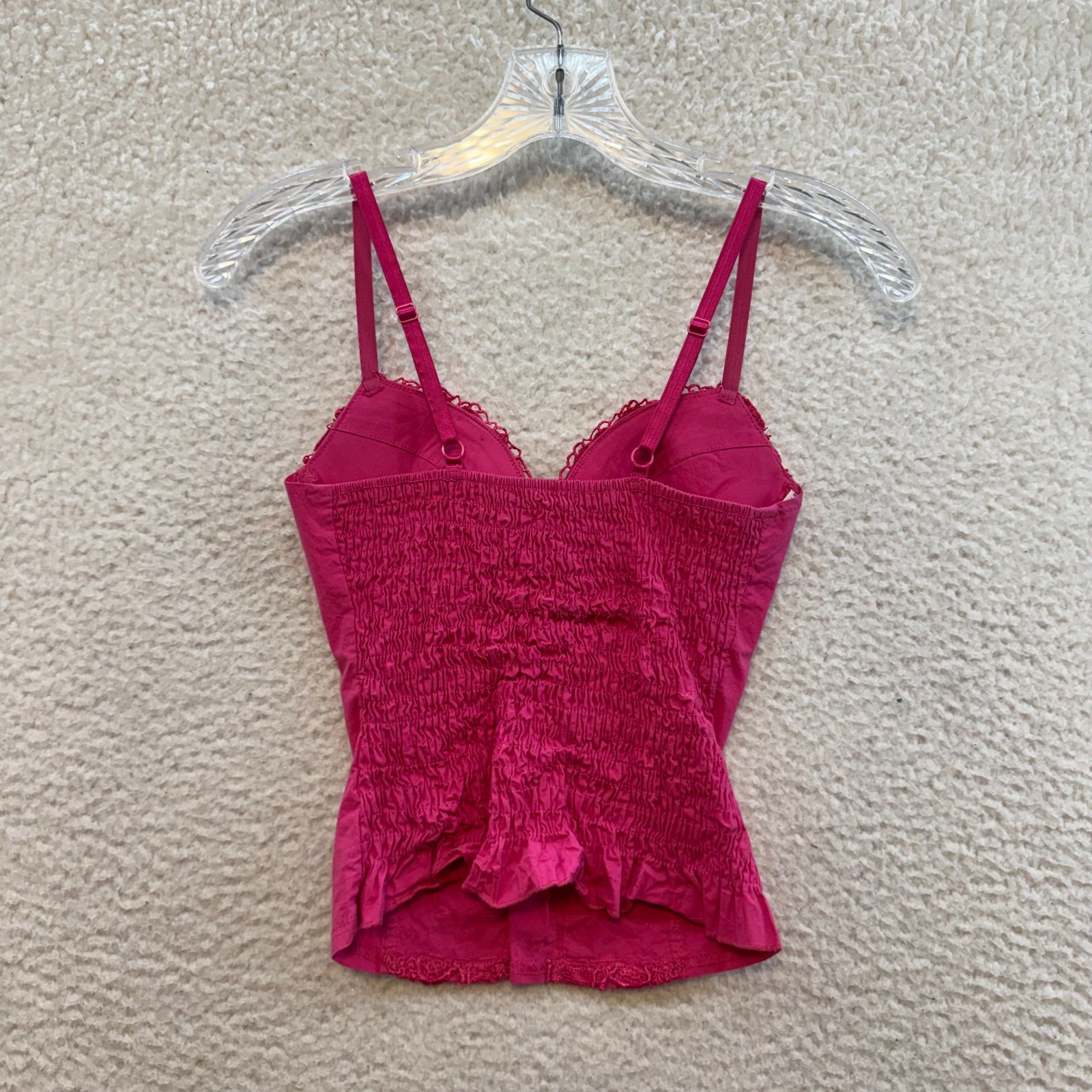 Y2K Vintage Corset Bustier Top XS Small Pink Rhinestone Embroidered Padded