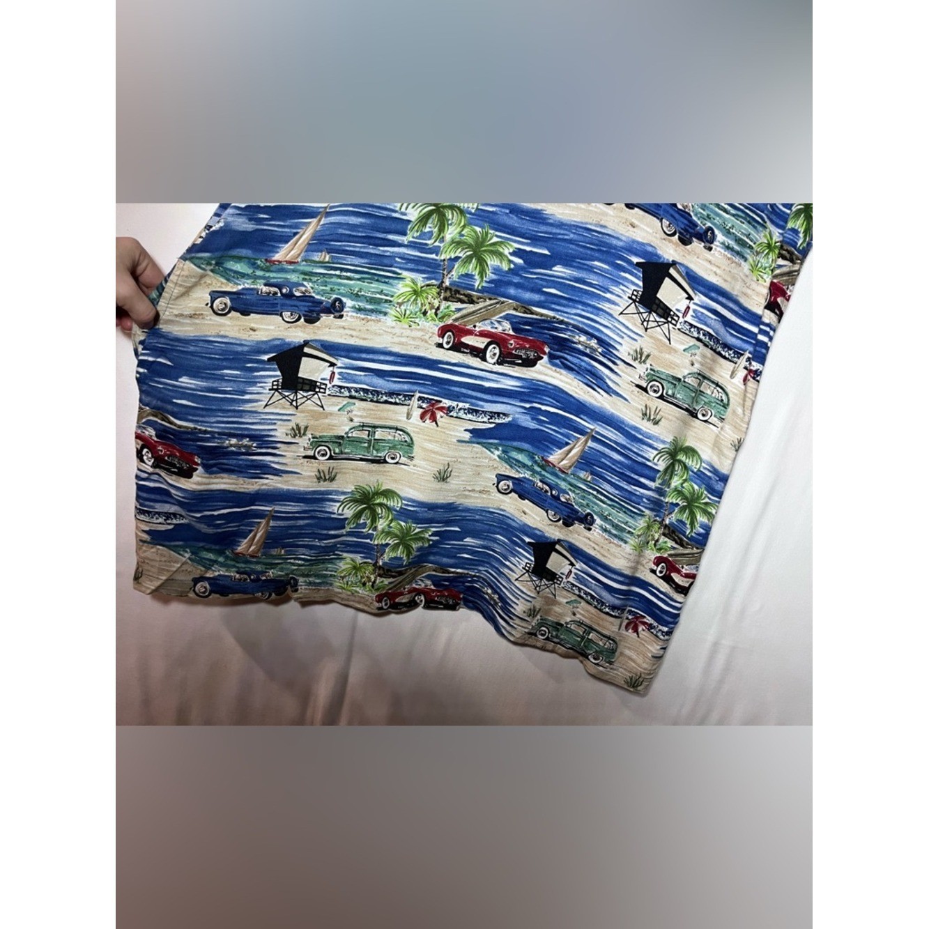 Vintage Weekend Clothes Line Beach Print Mini Dress XL Coastal Retro Vacation