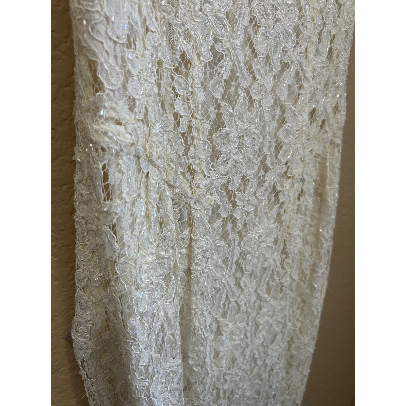 Vintage 90s Cache Ever After Ivory Lace Sequin Maxi Gown Dress Womens 6 Ivory