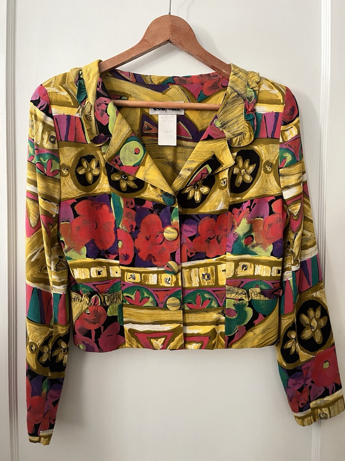 Vintage Women’s Multicolored Jacket Waist-length Buttons Lined Pockets Sz 4