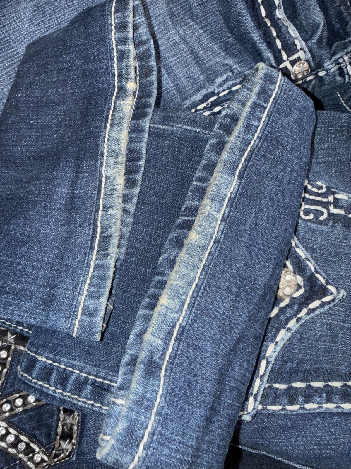 Miss Me Women 27 Boot Cut Dk Wash Jeans Embellished Pockets JP5014 PreO V Gd