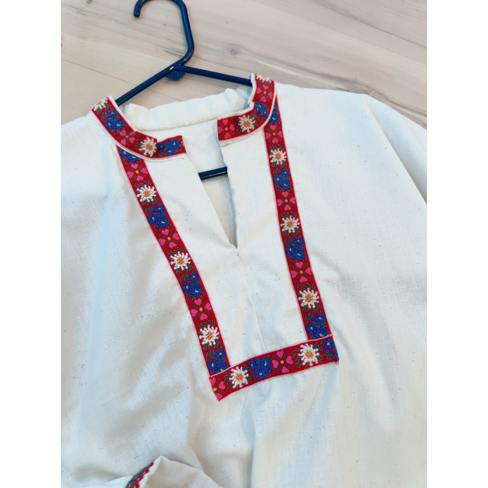 Vintage 70s Boho Peasant Blouse L XL Handmade Cotton Embroidered Folk Top