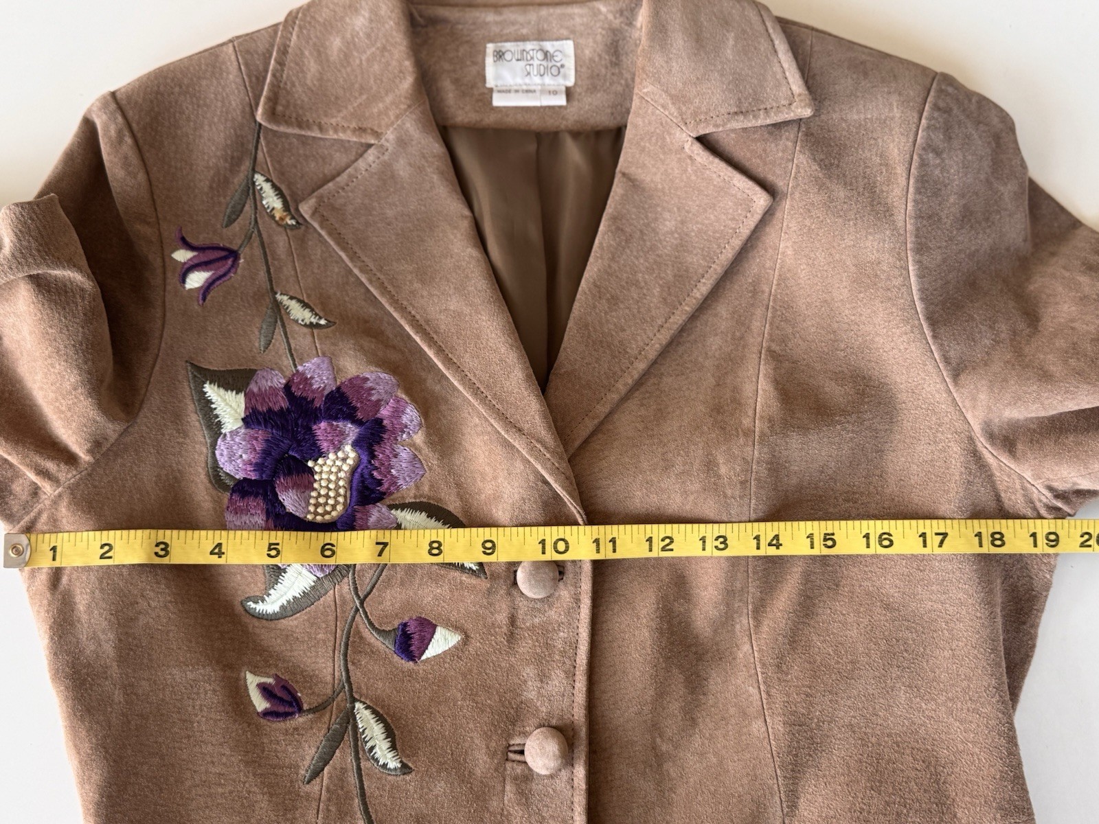 90s Brownstone Studio Leather Suede Floral Embroidered Boho Jacket & Skirt 10