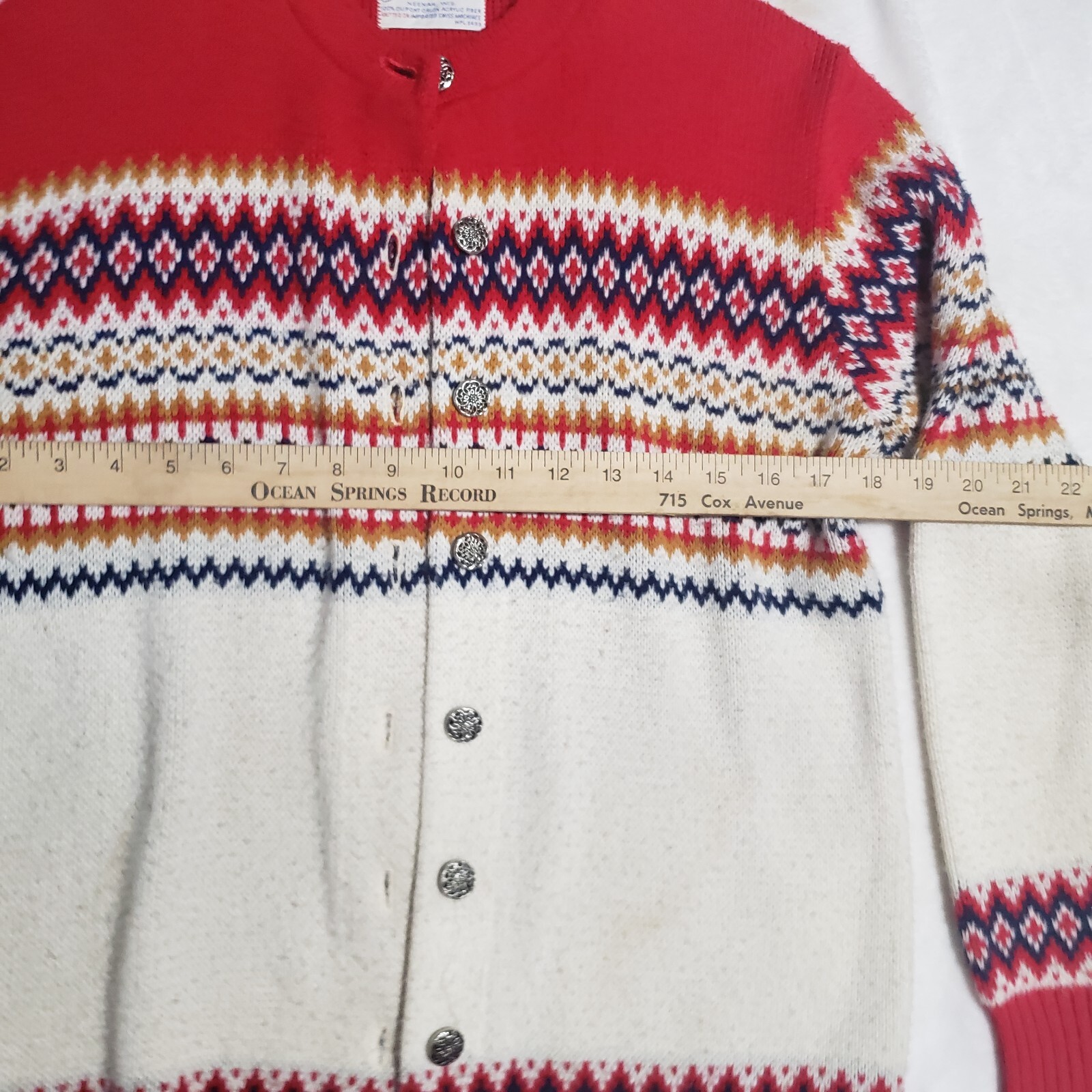 JERSILD Button Cardigan Sweater Nordic Fair Isle Women’s Acrylic USA 38 Med VTG