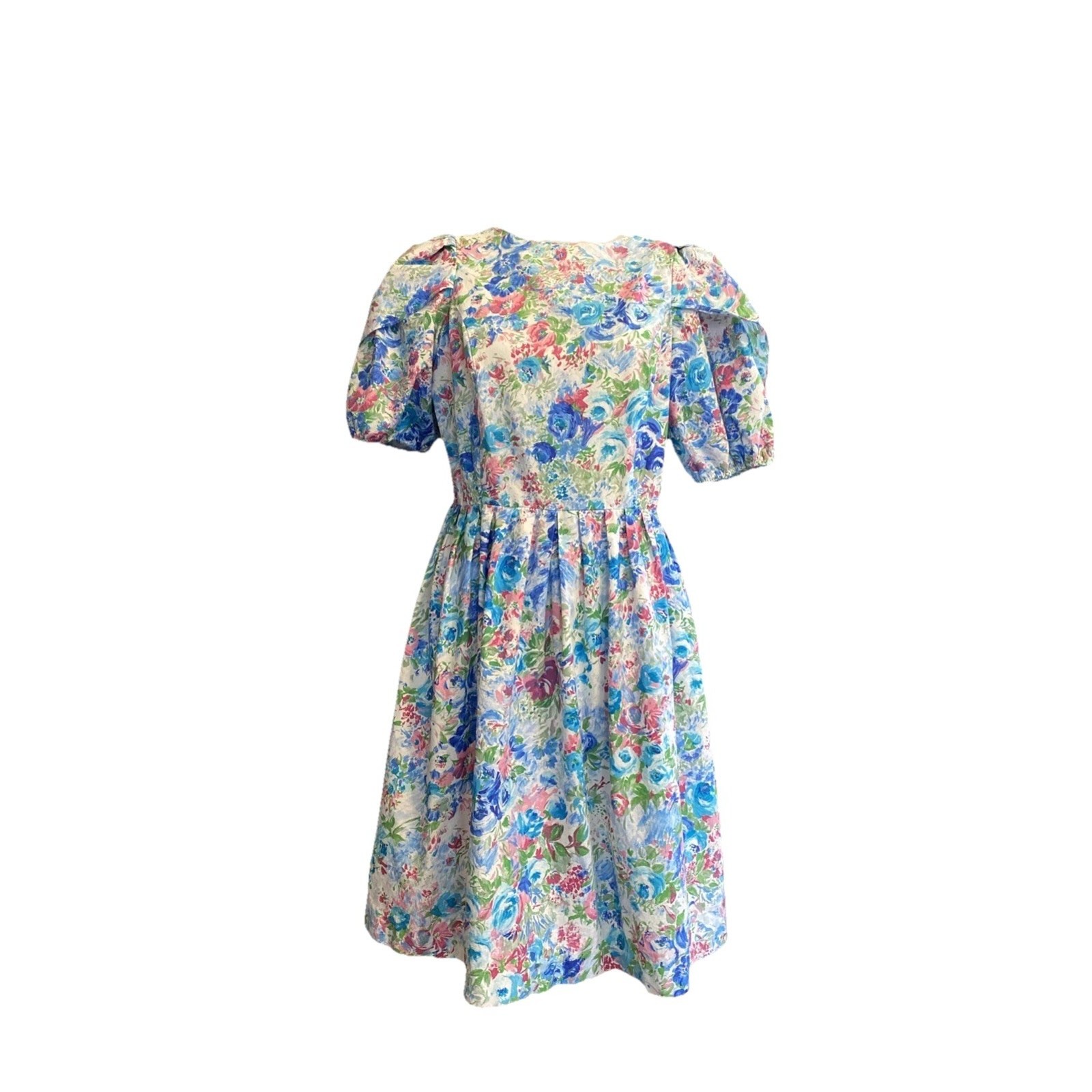 Vintage In Cinq Floral 1980s Tea Dress Puff Sleeve Feminine Midi Cottage 18 L/XL