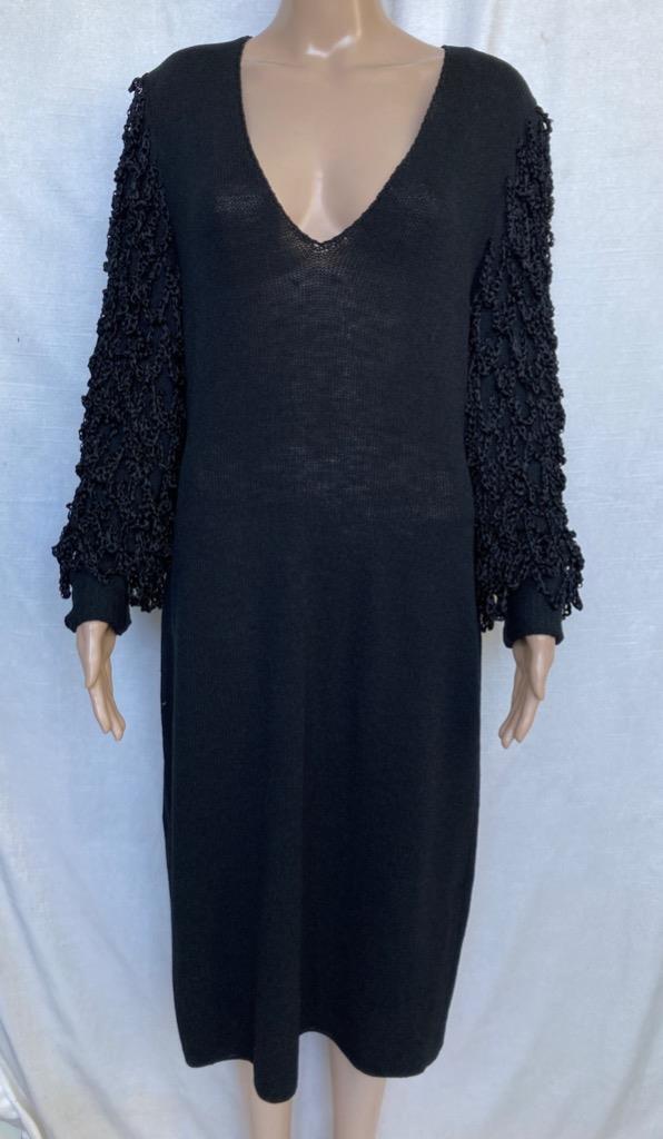 Milton Ford Sweater Dress Midi Shaggy Unique Sleeves Crochet Knit Shoulder Pads