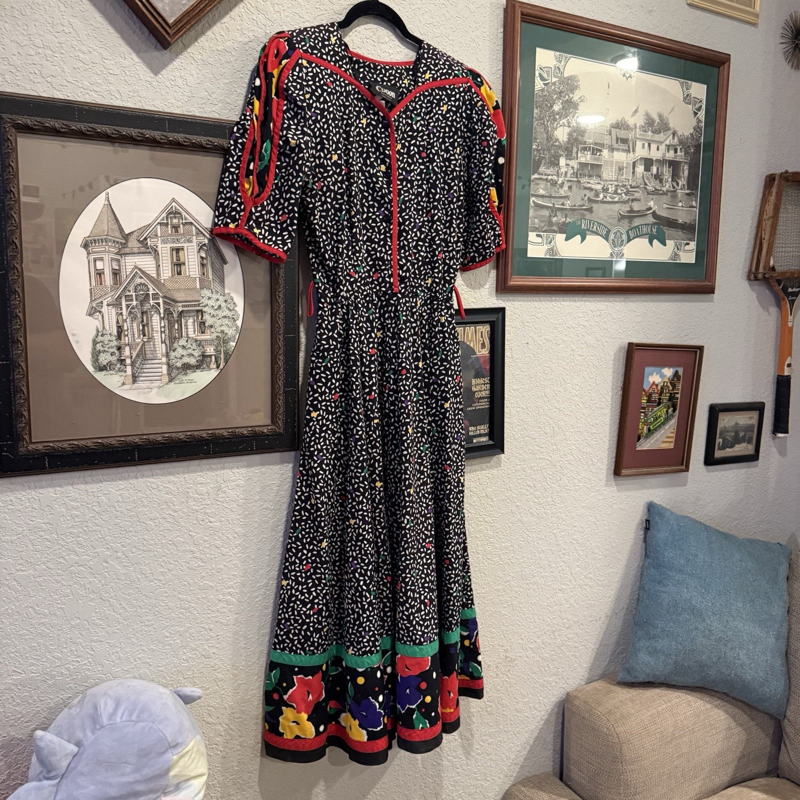 Vintage 80s RARE Choon California Dress Full Skirt Pockets Size 8 Colorful Twirl