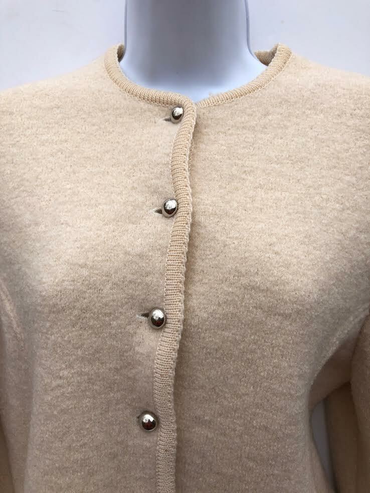 Vintage 1970s Preppy IVORY White boiled wool short jacket sz M 9 /10 Hong Kong