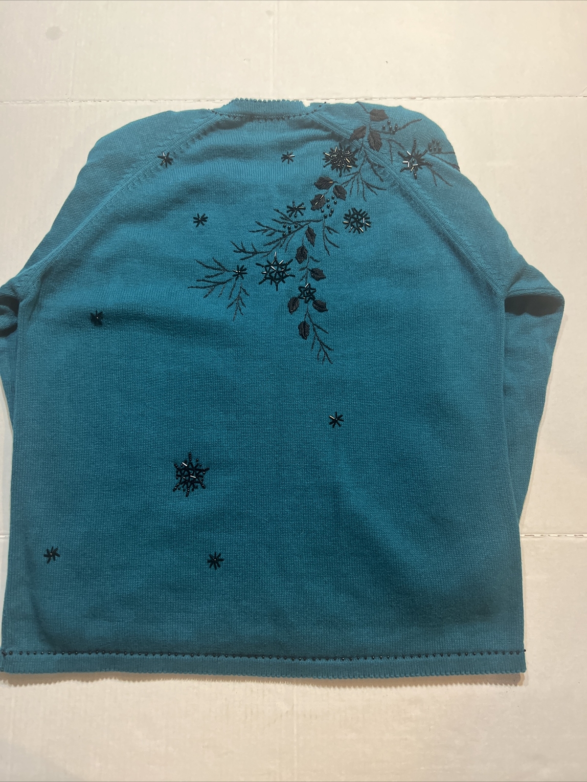 Vintage Teal Blue Beaded Button Down Cardigan Sweater Stitches In Time Size 1X