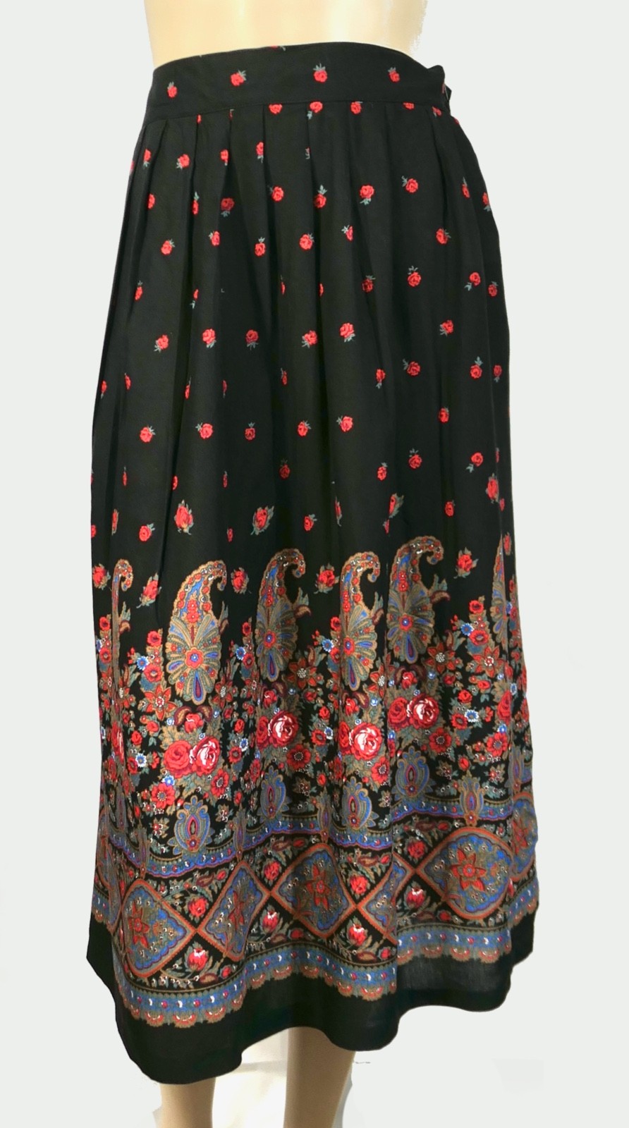Vintage 70s 80s Boho Roses Paisley Midi Skirt Cotton by Kensington Square S