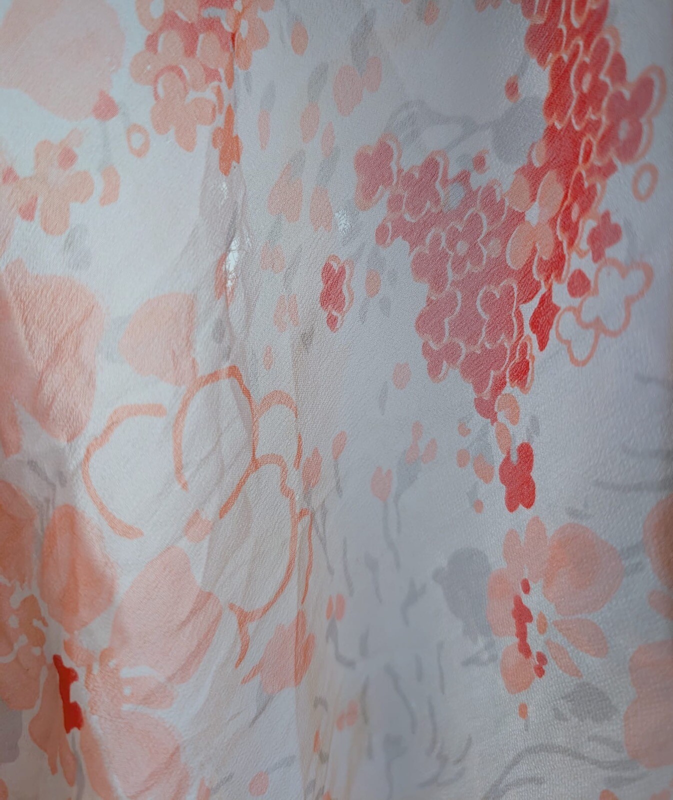 1970’S PINK FLORAL SHEER SILK CHIFFON DRESS W CAPE SLEEVES + NIEMAN MARCUS LABEL