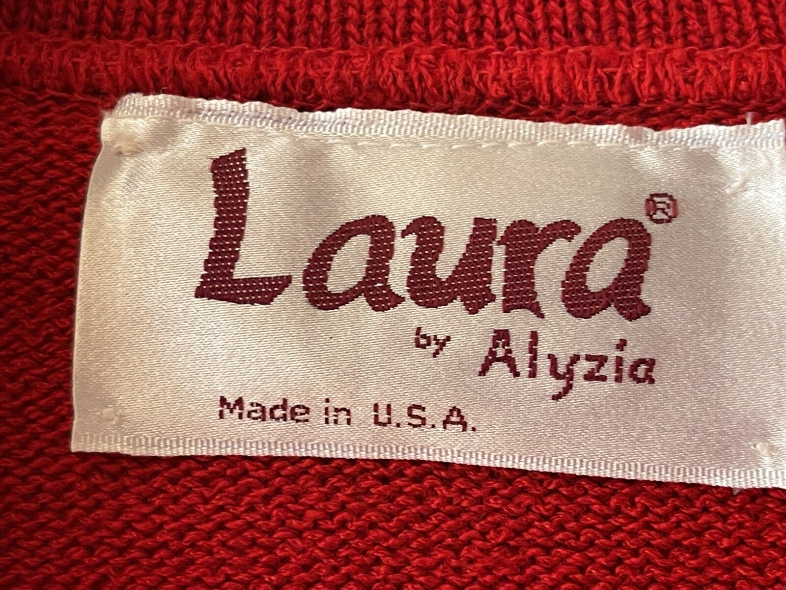 VINTAGE LAURA by ALYZIA, Women’s L Red Cardigan Sweater Knit Flower Accents