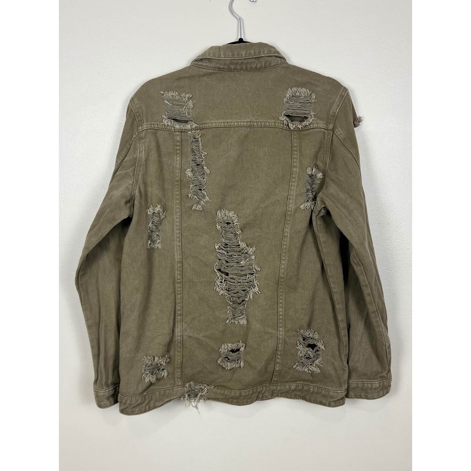 Vintage Miss Sixty Distressed Denim Trucker Jacket Olive Green TCO Rebrand L