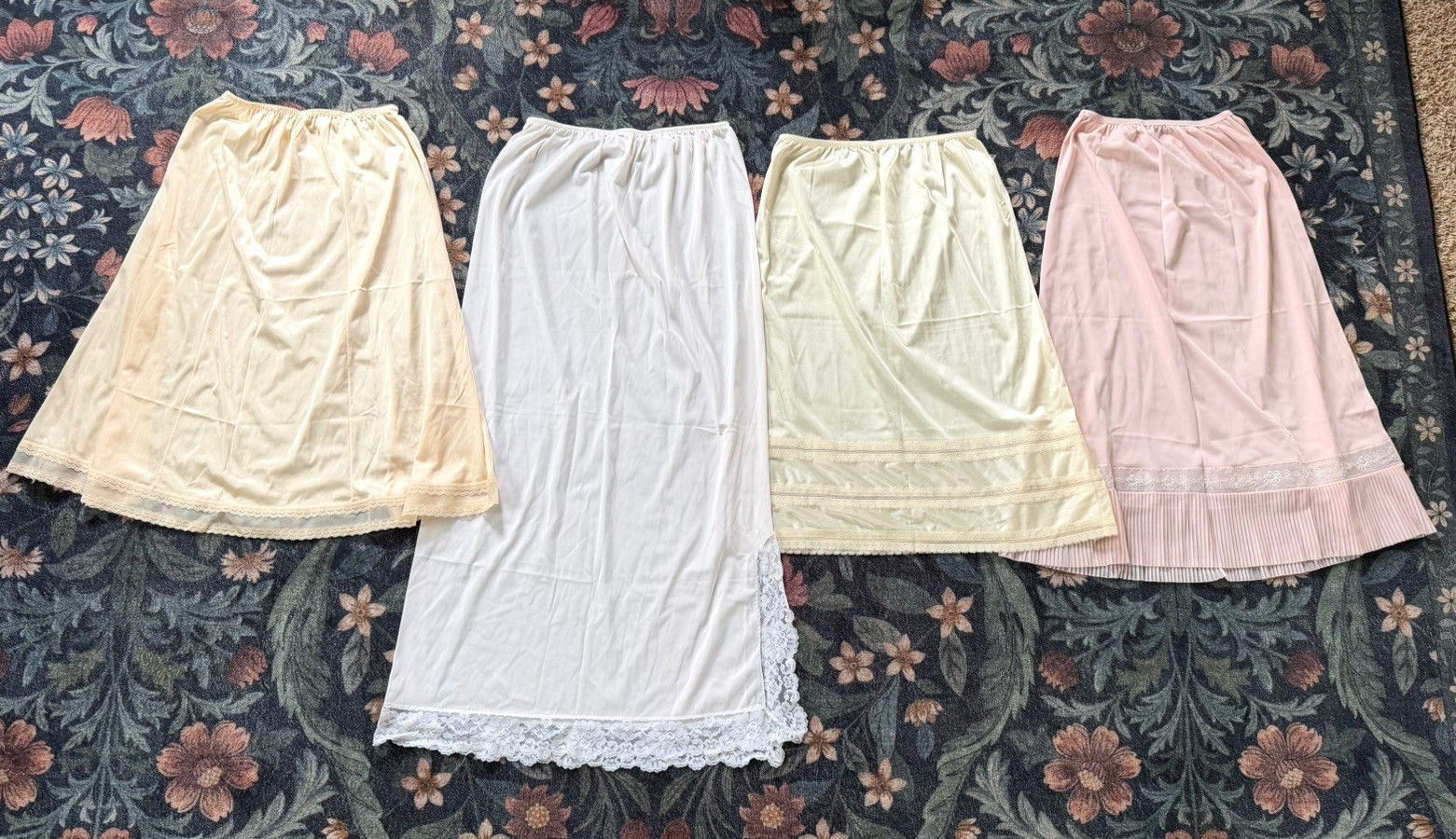 Vintage Nylon Slip Skirt Lot of 4 Midi Full Length Lingerie Intimates M L XL