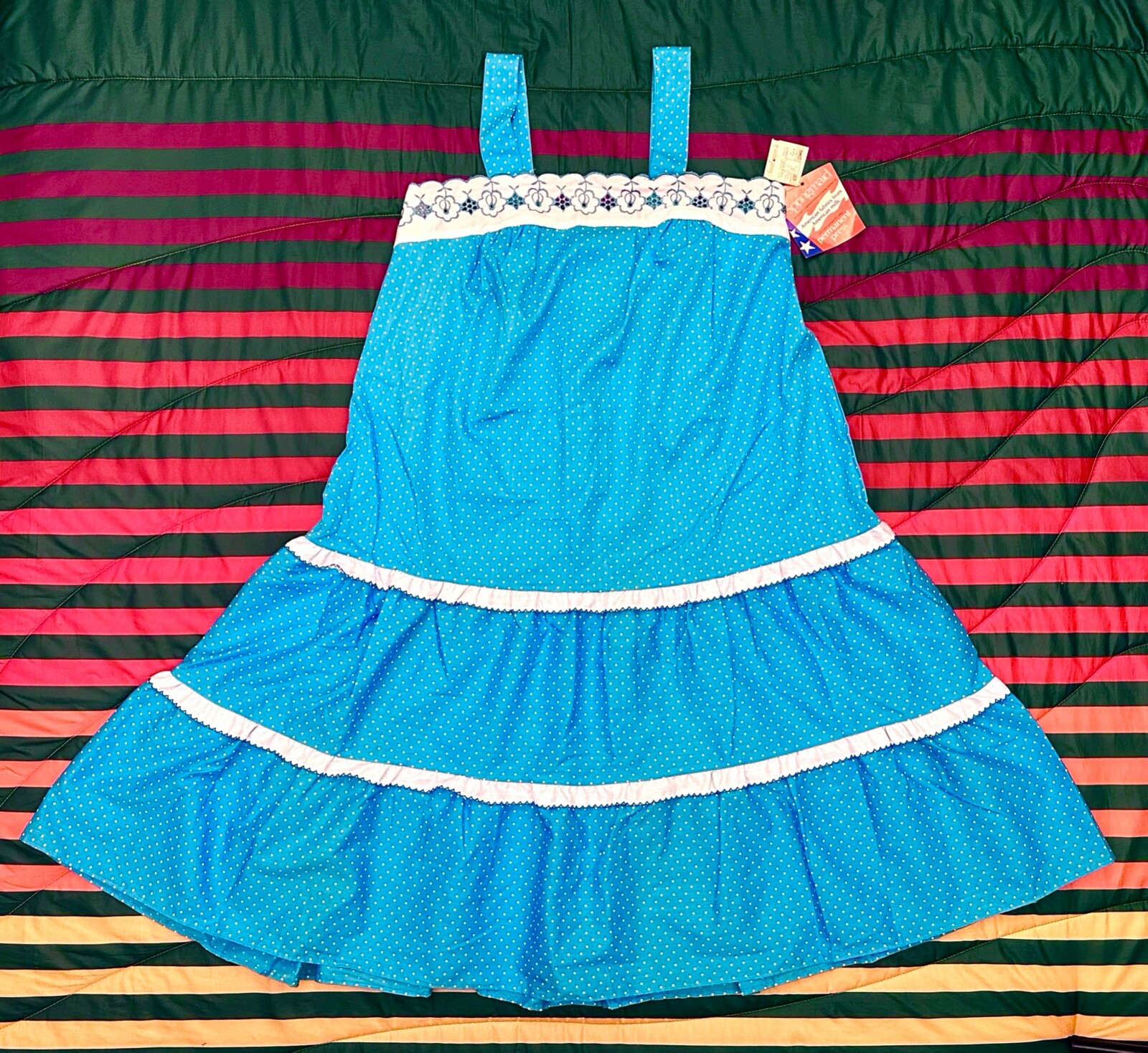 EXC VTG NWT 60s Its A Charm Aqua Blue Polka Dot Apron Dress w 1 Pocket Sz L Tank