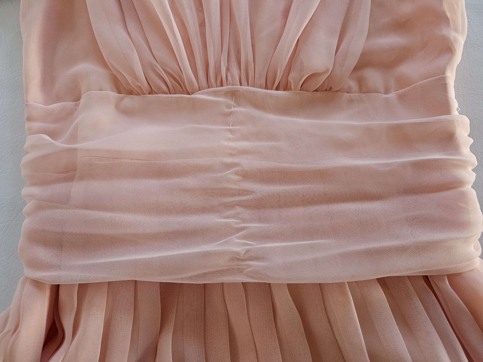 VTG 70s SHEER CHIFFON 2 PIECE PLEATED MAXI DRESS Peach Pink SZ 18 CAPE Grecian